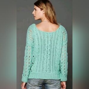 Free People Fluff Wool Mohair Blend Pullover Sweater Mint Green size XS